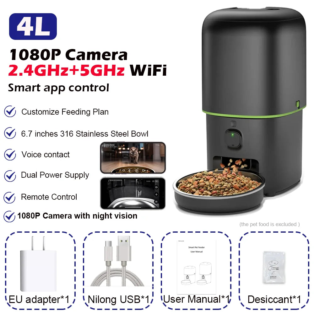 Karmnik z kamerą 1080p i noktowizją — rozmowa z pupilem, WiFi 5 GHz, 2 L lub 4 L