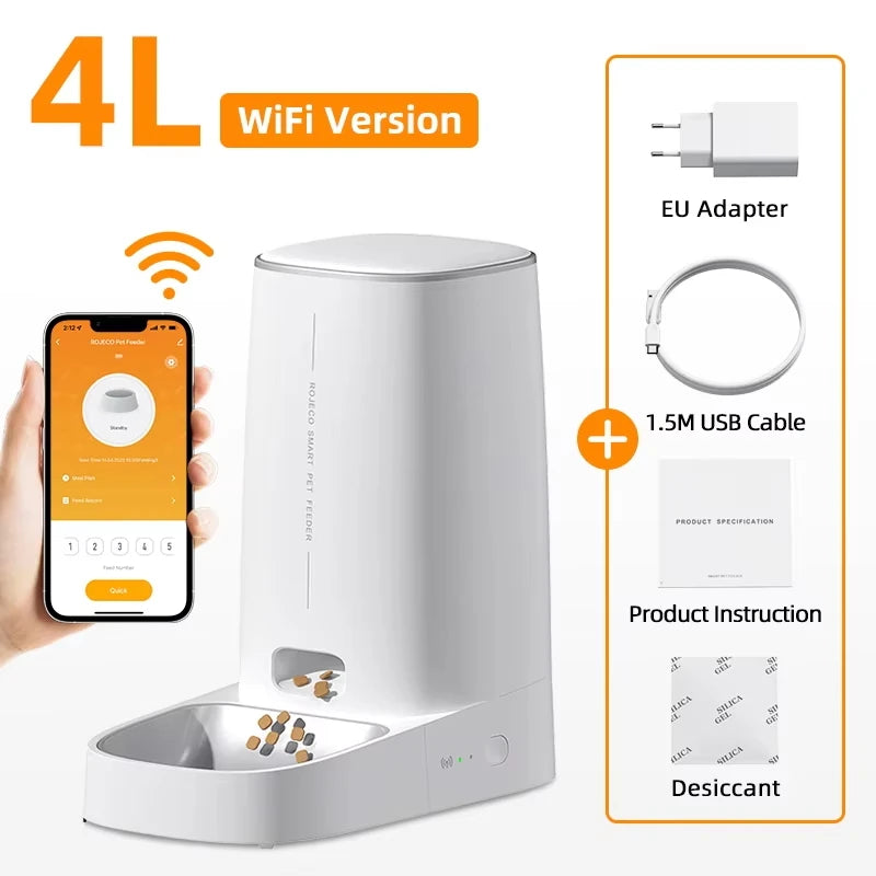 Karmnik dla dwóch kotów — dwie miski ze stali, WiFi, zbiornik 4 L