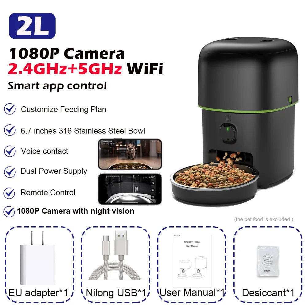Karmnik z kamerą 1080p i noktowizją — rozmowa z pupilem, WiFi 5 GHz, 2 L lub 4 L