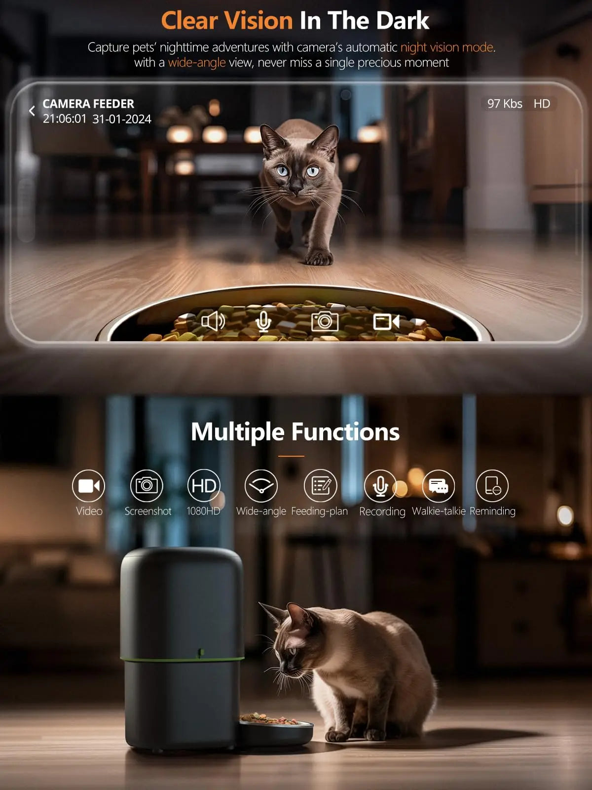 Karmnik z kamerą 1080p i noktowizją — rozmowa z pupilem, WiFi 5 GHz, 2 L lub 4 L